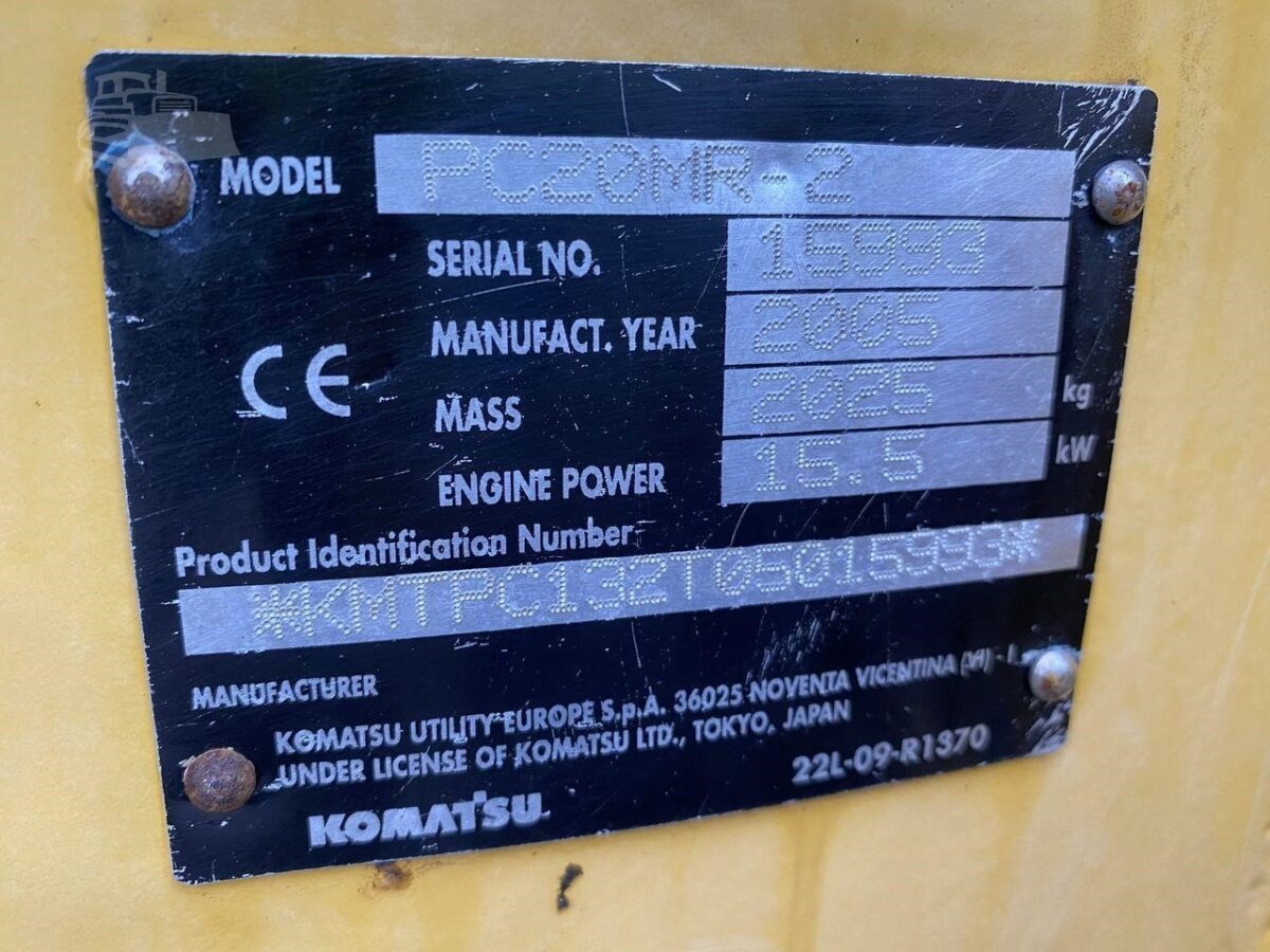 Komatsu PC20MR-2 (2005) – Mini Pelle 2T – 2 280 h – Compacte et Fiable – Image 9